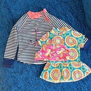 Size 6/7 swim bundle, girls, two rash shirts and a bikini top